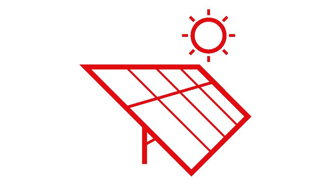 Grafik einer Solaranlage mit einer Sonne oben rechts