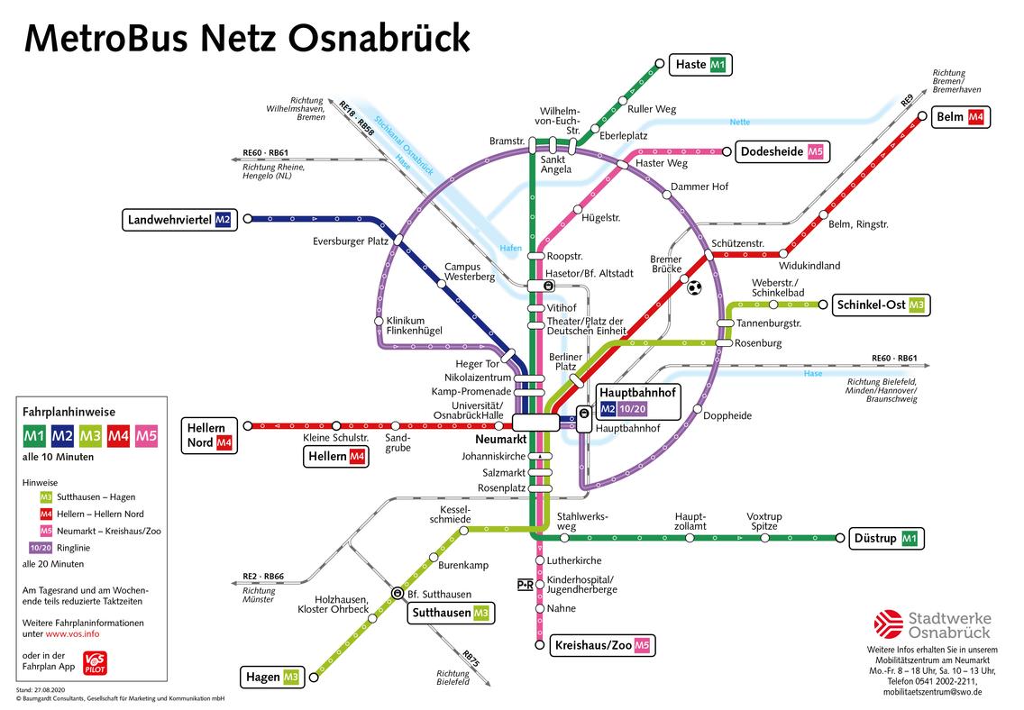 MetroBus Liniennetz für die Stadt Osnabrück